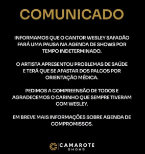 Wesley Safadão faz pausa na carreira para cuidar da saúde e deve cancelar show na Expoema