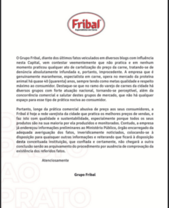 Fribal se manifesta sobre inquérito do MP