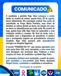 Apendicite interrompe campanha de Rigo Teles em Barra do Corda