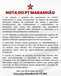 PT analisa internamente pedido de expulsão do presidente do Sinproesemma