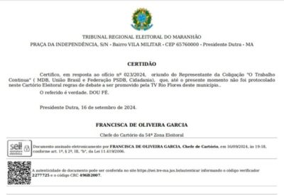 Candidato da Coligação “O Trabalho Contínua” em Presidente Dutra não participa de debate em TV, porque o evento estava irregular com Justiça Eleitoral