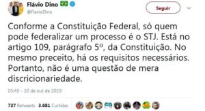 Flávio Dino vê abuso de Bolsonaro em tentar federalizar caso Marielle…