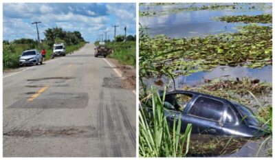 Motorista morre ao cair com carro em lago no interior do Maranhão; passageira ficou gravemente ferida