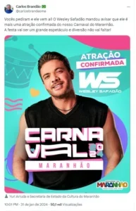 Brandão confirma Wesley Safadão como atração no Carnaval 2024