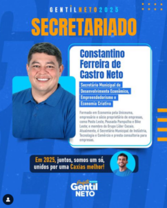Gentil Neto anuncia o Secretário Municipal de Desenvolvimento Econômico, Empreendedorismo e Economia Criativa para sua gestão em Caxias