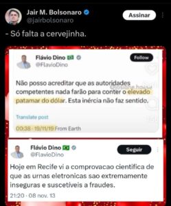 IMAGEM DO DIA: Bolsonaro resgata postagens antigas de Dino sobre dólar e urnas eletrônicas