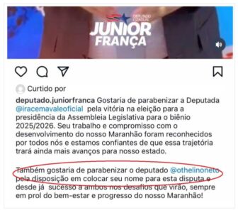 Deputado desliza e, “sem querer”, acaba revelando que votou em Othelino Neto na eleição da Assembleia