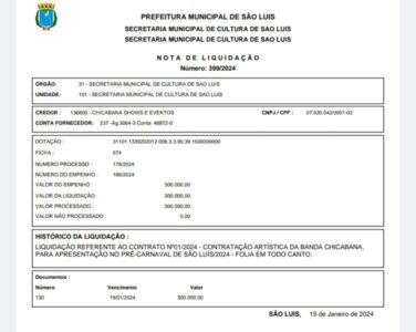 Mesmo sem realizar show, Chicabana recebe R$ 300 mil da Prefeitura de São Luís
