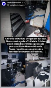 Bacabal: Emissora de TV acusa candidato a prefeito de ter ordenado incêndio