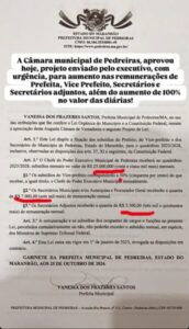 Salário da prefeita de Pedreiras será de R$ 25 mil em 2025