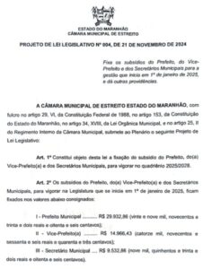 Estreito: de uma tacada só, prefeito vai aumentar o próprio salário e taxas de água e iluminação pública