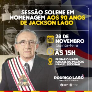 Assembleia confirma sessão solene em homenagem aos 90 anos de Jackson…