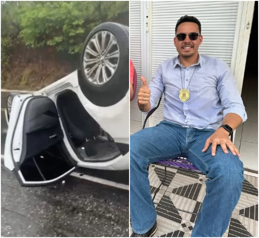 Delegado da Polícia Civil do Maranhão colide com caminhão e capota Corolla no interior do Ceará