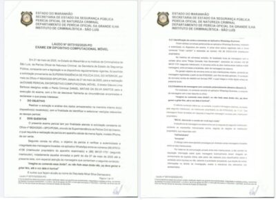 Confira a íntegra do laudo que comprova a veracidade da trocas de mensagens entre Felipe Camarão e blogueiro Victor Landim