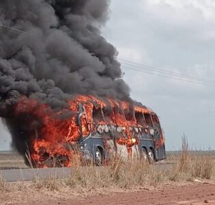 ASSISTA! Incêndio consome ônibus que fazia linha de Tutóia para São Luís perto de Brejo
