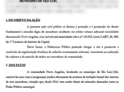 Defensoria aciona Justiça para garantir regularização fundiária da comunidade Novo Angelim, em São Luís