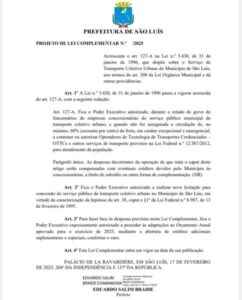PL que autoriza corrida gratuita de aplicativo e nova licitação do transporte coletivo serão votados na CMSL hoje