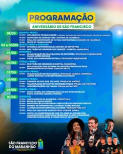 São Francisco do Maranhão celebra 101 anos com festa, obras e shows