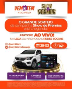 VemKiTem Atacarejo realiza festival nacional de prêmios com sorteios de carros, smartphones e TV’s neste sábado (29)