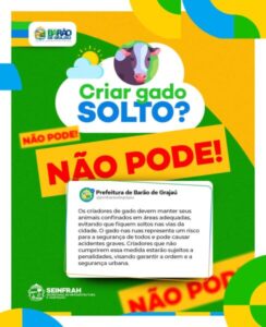 Prefeitura de Barão de Grajaú intensifica campanha contra gado solto nas ruas