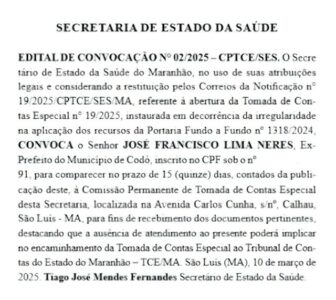 Ex-prefeito de Codó é convocado a prestar esclarecimentos