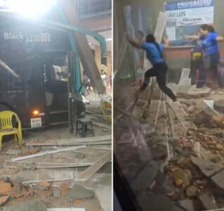 Ônibus invade e derruba parte da estrutura de rodoviária