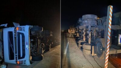Carreta tomba na BR-135 e interdita faixa de acesso a São Luís