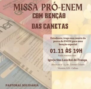 Grupo Pastoral Solidário realizará Missa pró- Enem com bênção das canetas