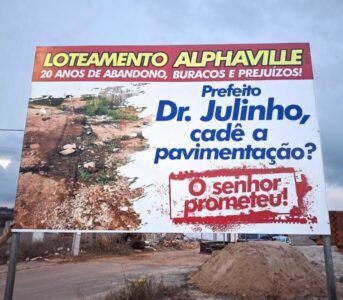 Cadê o asfalto, Dr Julinho? Cobram a promessa os moradores do Loteamento Alphaville
