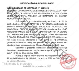 Faltou disciplina? Câmara Municipal de Codó contrata Procurador-Geral Adjunto de Timbiras por R$ 209 mil