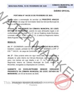 Roberto Cobel exonera Procópio Neto da Controladoria Geral da Câmara Municipal de Codó