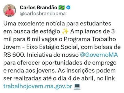 URGENTE!!! Brandão autoriza 6 mil vagas de estágio remunerado