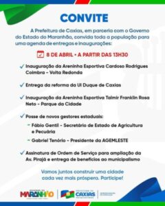 Convite ao caxienses: Venha participar das inaugurações de obras hoje (08) a partir das 13:30h…