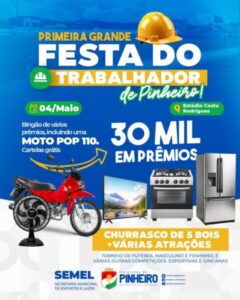 Gestão André da RalpNet realizará grande festa do trabalhador em Pinheiro, com uma mega programação e bingo de uma moto 0KM