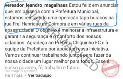 Leandro Magalhães demonstra que desconhece atribuições de vereador