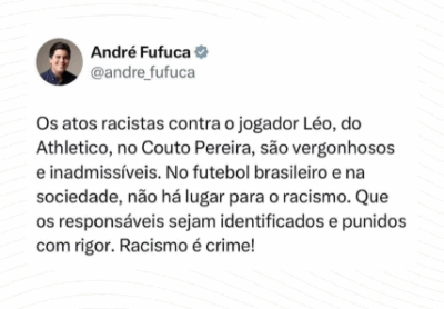 Ministro André Fufuca repudia atos de racismo no futebol