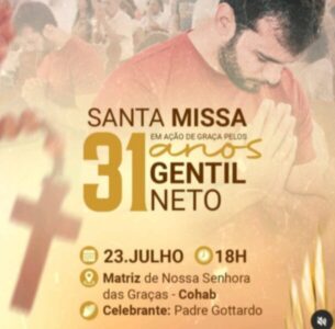 Missa em ação de graça pelos 31 anos de vida de Gentil Neto será celebrada em Caxias, dia 23