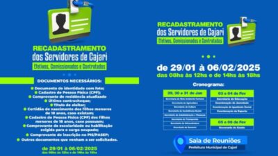 Prefeitura de Cajari anuncia período de recadastramento de servidores