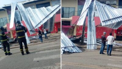Ventania arranca teto de estabelecimento no Parque Athenas, em São Luís