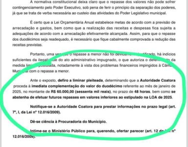 Nova Olinda: juíza manda Ary Menezes fazer repasse integral para Câmara de Vereadores em até 48 horas