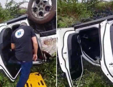 Urgente: carro do Conselho Tutelar de Matinha capota na BR-135 e deixa cinco pessoas feridas