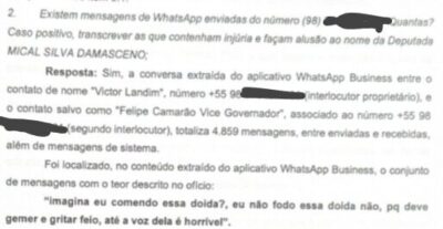 Laudo confirma veracidade de mensagens entre Camarão e blogueiro com ofensas a Mical