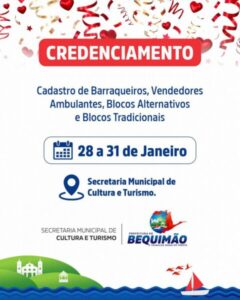 Prefeitura de Bequimão abre credenciamento para barraqueiros, vendedores ambulantes e blocos de carnaval