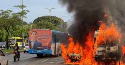 Carro bate em van e ambos pegam fogo na Avenida dos Franceses