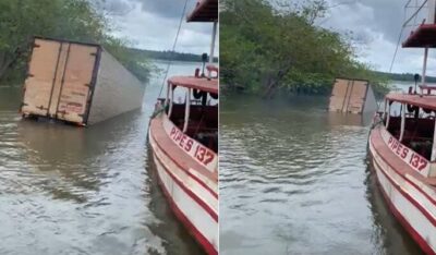 Caminhão perde o freio e cai no rio Tocantins em Estreito