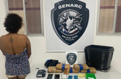 Polícia Civil prende mulher que armazenava cinco tabletes de maconha tipo skunk e cocaína no Turu, em São Luís