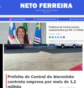 Compra de medicamentos realizado pela prefeita de Central do MA de mais de 1,2 milhão repercute na grande mídia da capital