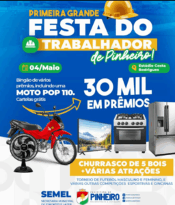Gestão André da RalpNet realizará grande festa do trabalhador em Pinheiro, com uma mega programação e bingo de uma moto 0KM